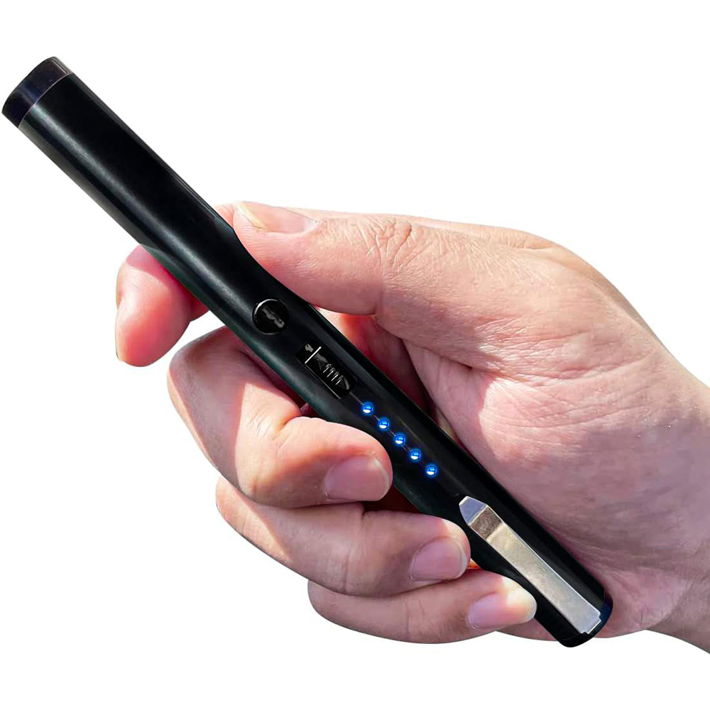 40,000,000 Volts Pen Stun Gun Flashlight with battery meter and pocket clip Black view 3